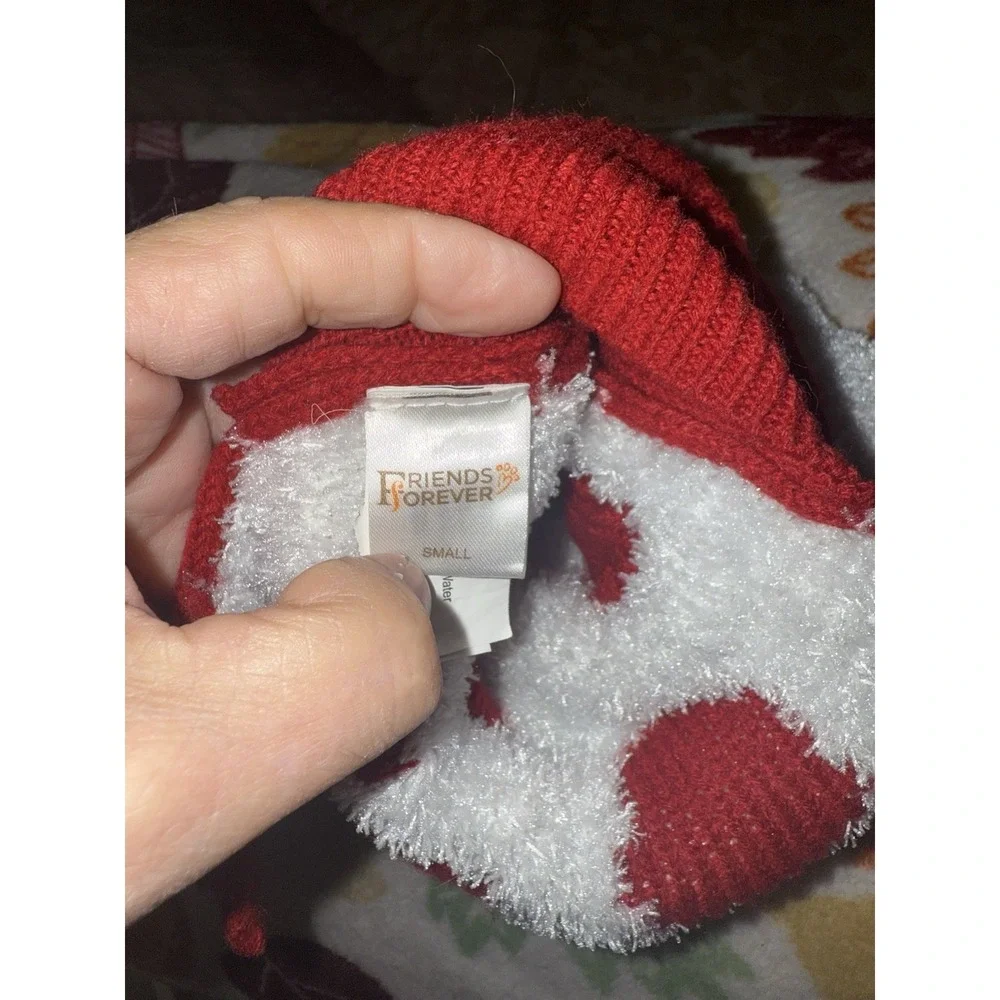 FRIENDS FOREVER‎ Red & White CHRISTMAS SWEATER DRESS Puppy/Dog small Pom Poms